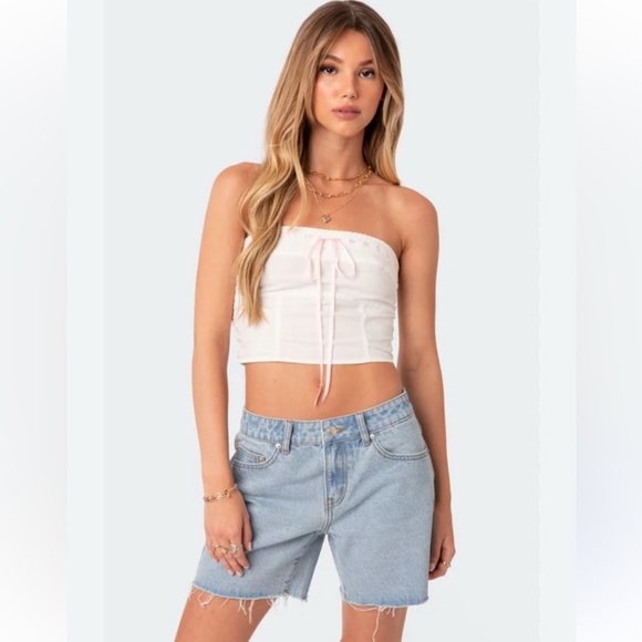 Edikted White Poplin Bustier Top with Bow Detail - Picture 1 of 10